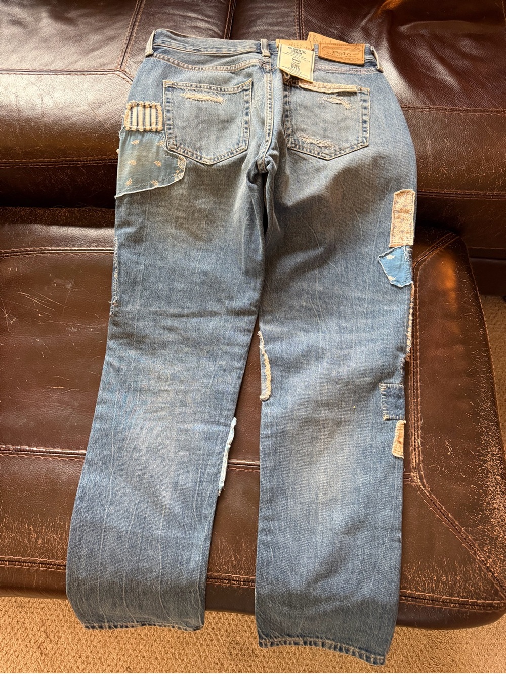 Ralph Lauren Patchwork Boyfriend Jeans in Blue and Cream - Picture 3 of 7